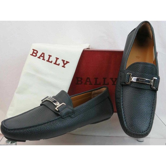 NIB BALLY DRULIO NAVY GRAINED LEATHER METAL LOGO DRIVING LOAFERS US 12 D ITALY main image 8